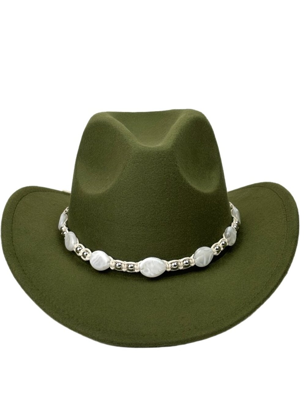 Green Western Cowboy Cowgirl Hat Pearl Beaded Hatband Rodeo Ranch Festival